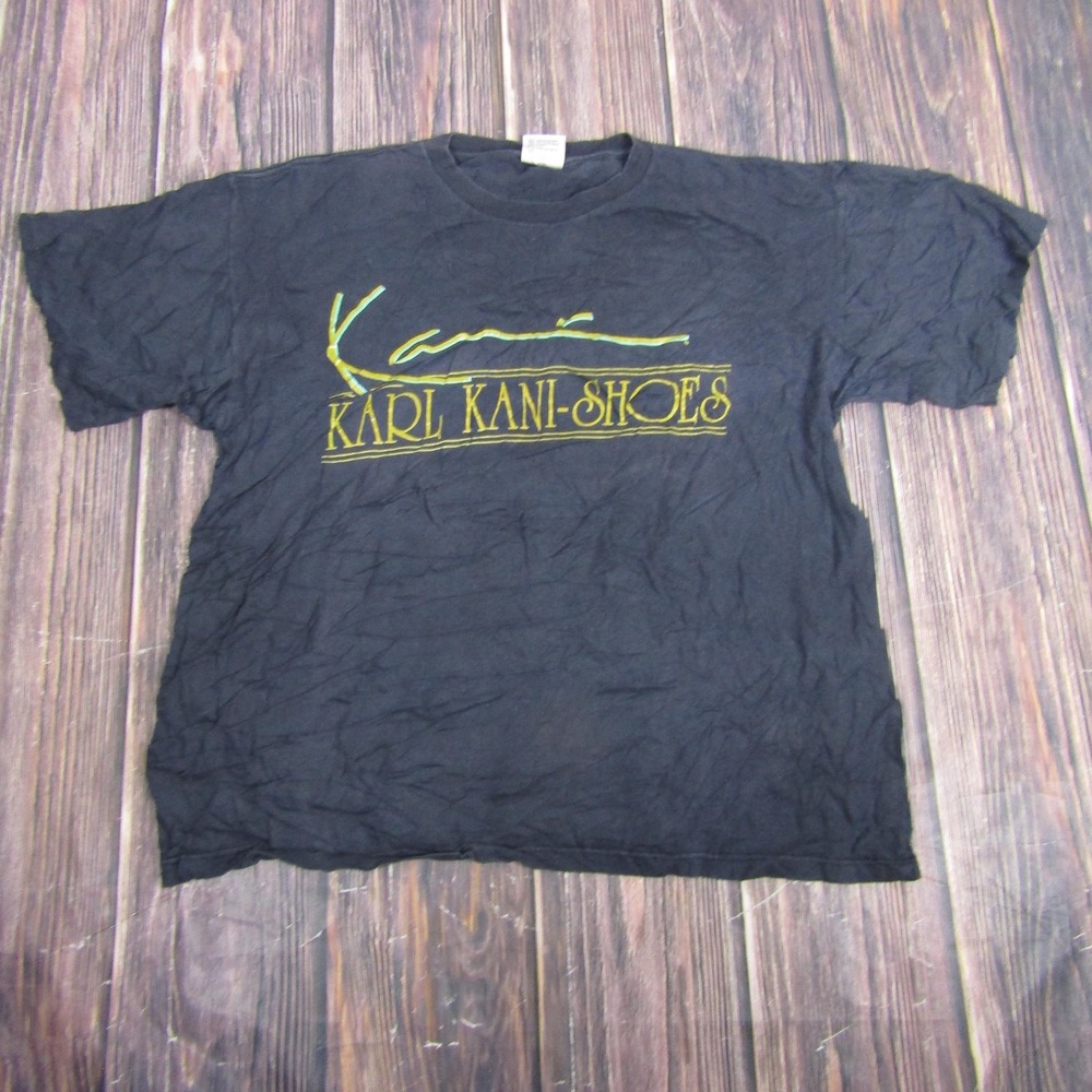 Vintage Karl Kani Shoes Shirt Mens XL Black Graphic Tee Hip‎ Hop Streetwear 90s